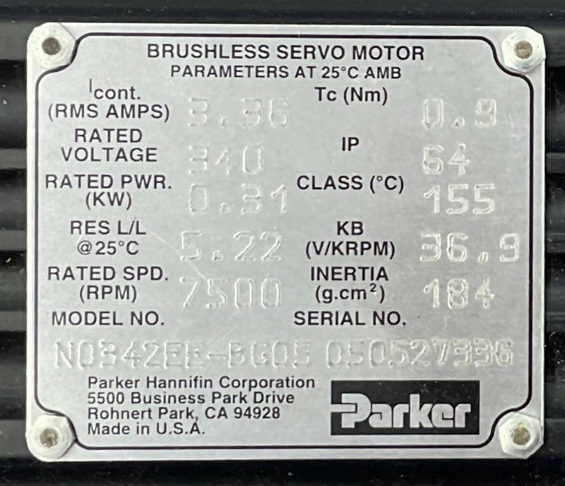 BRUSHLESS SERVO MOTOR (N0342EE-BG05) SIEMENS/PARKER