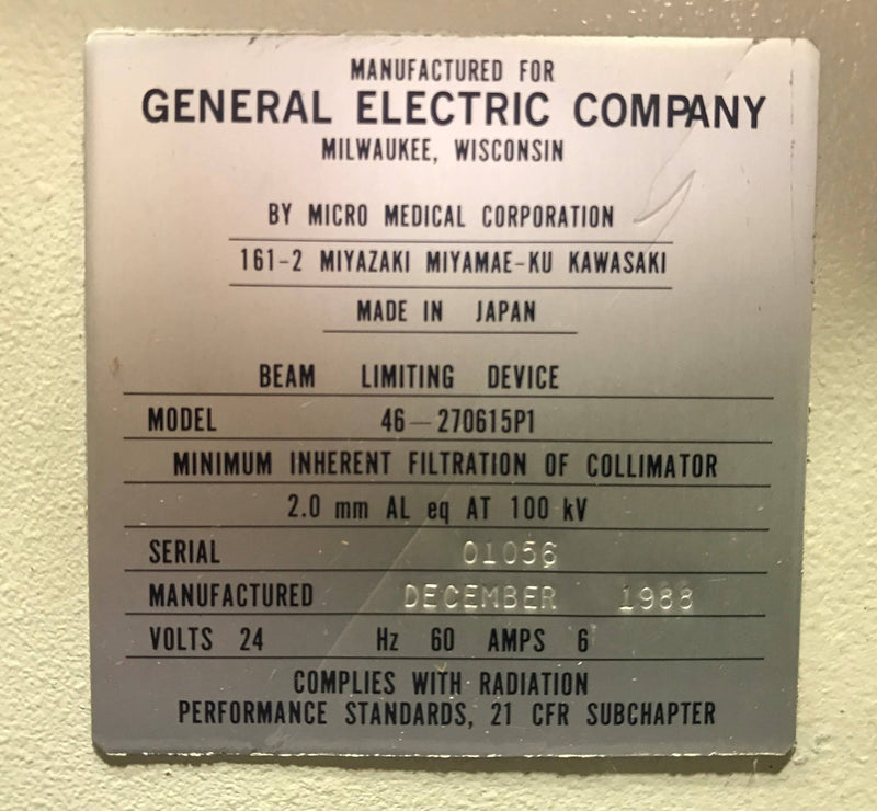 Collimator (46-270615 P1) GE AMX 4