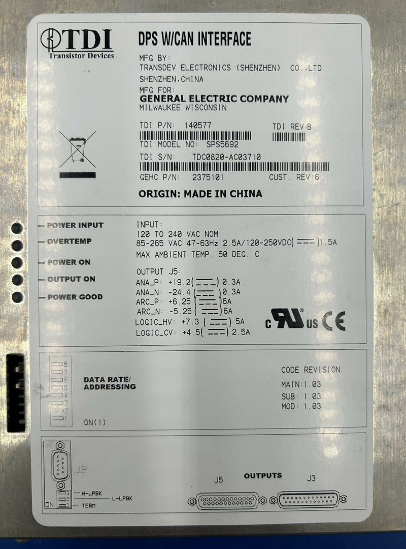 DETECTOR POWER SUPPLY NEW (2375101/SPS5692) GE