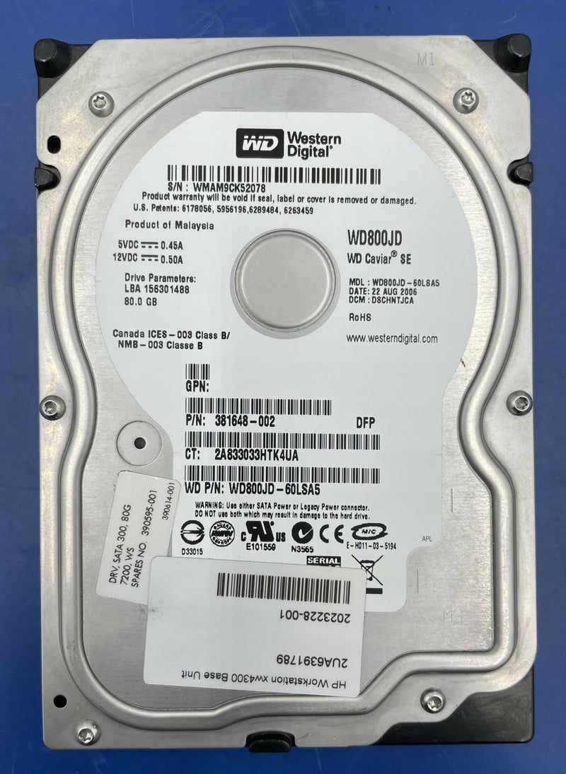 DRV, SATA 300, 80GB WD800JD HP Workstation xw4300 Base Unit (390595-001/2023228-001) GE