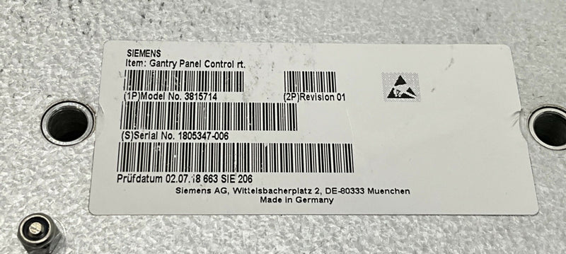 GANTRY PANEL CONTROL (RT) (03815714/3815714/7736064) SIEMENS