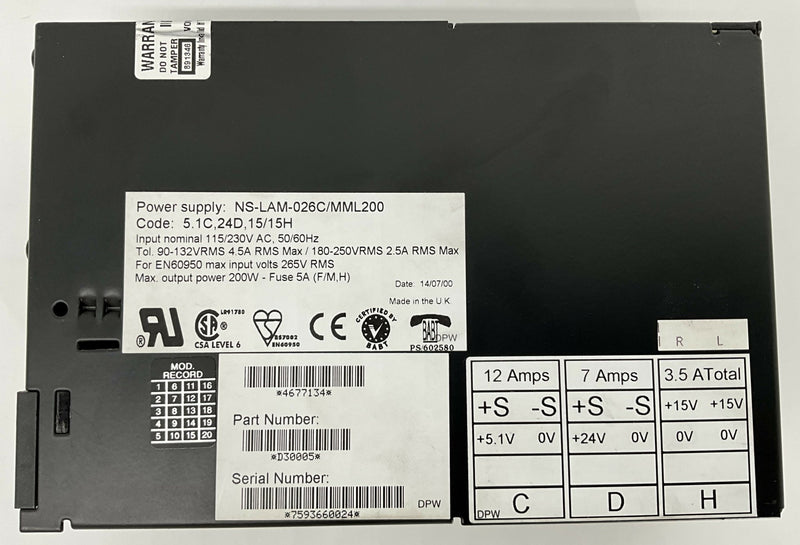 POWER SUPPLY (4677134/NS-LAM-026C/MML200/D30005) SIEMENS/OMEGA